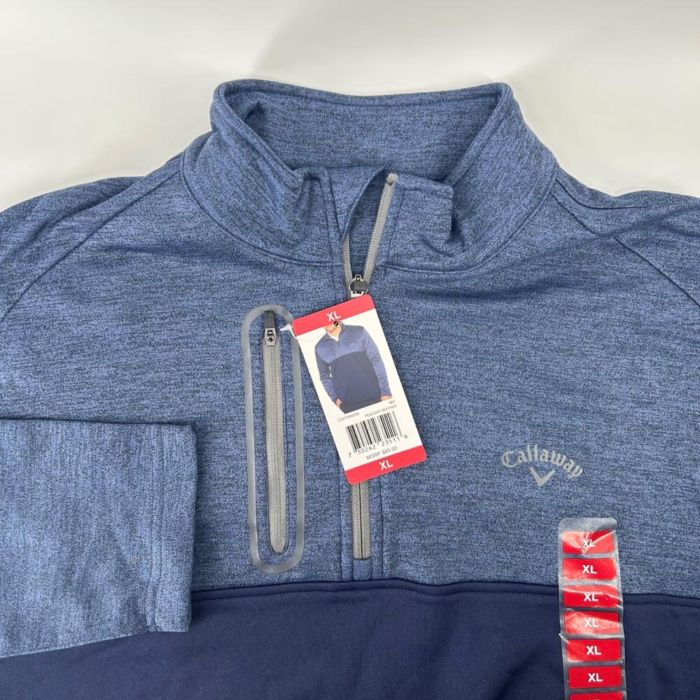 Callaway 1/4 Zip Pullover Mens XL Blue Colorblock CGKF90N0SA NWT Imperfect Golf